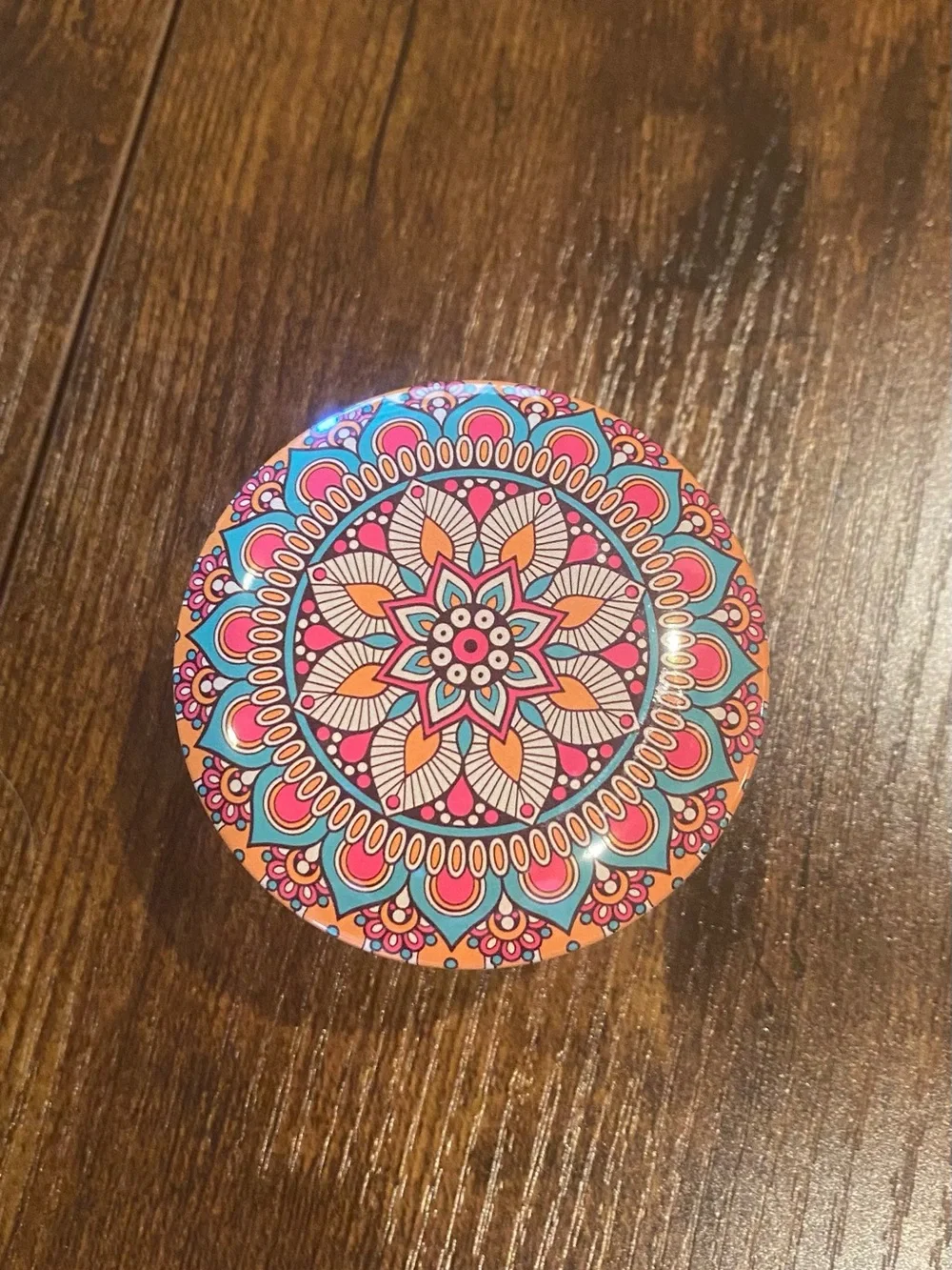 Colorful Mandala - Pink Teal Orange Tin with a 100% Soy Candle inside